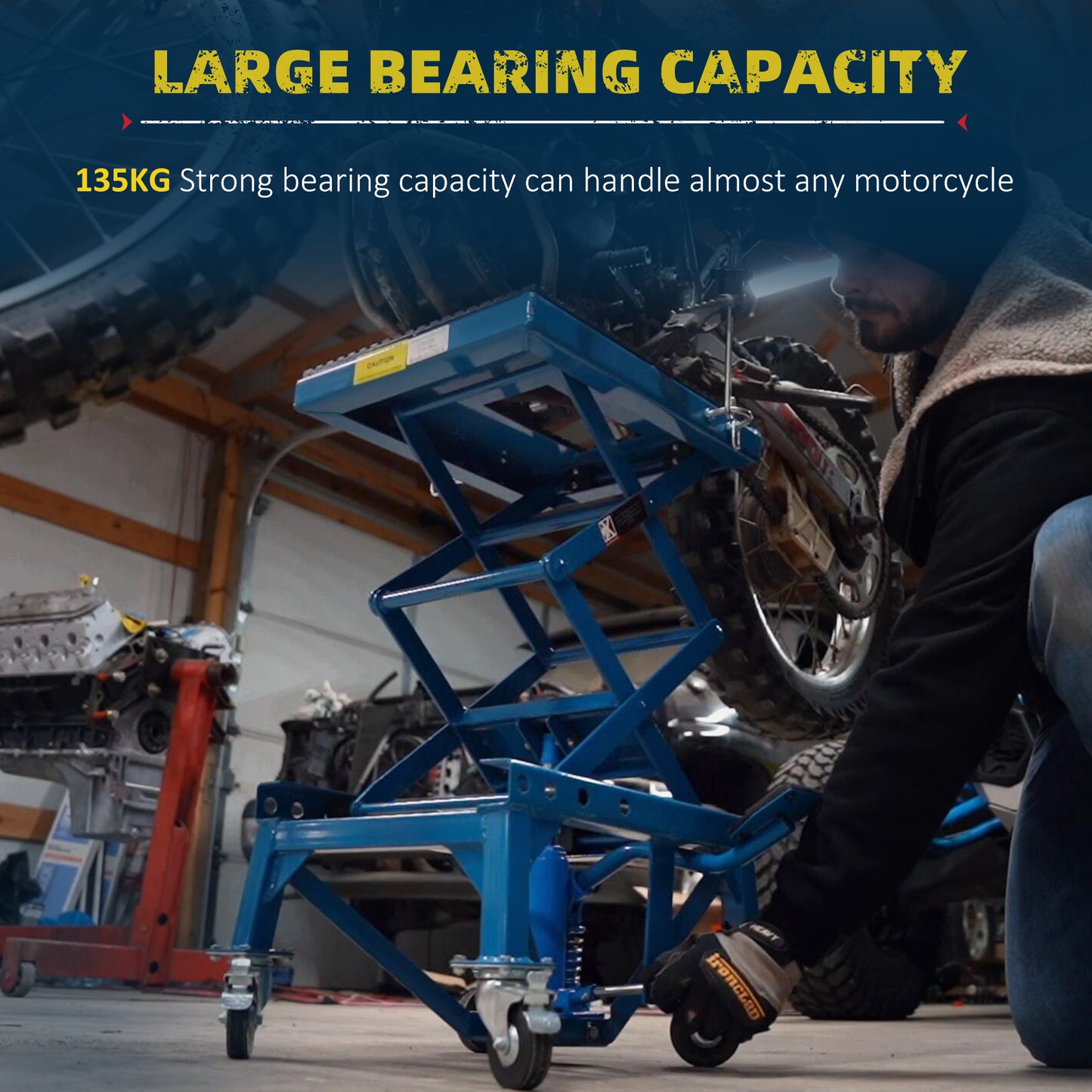 Blue scissor lift jack for motorcycles with KG capacity