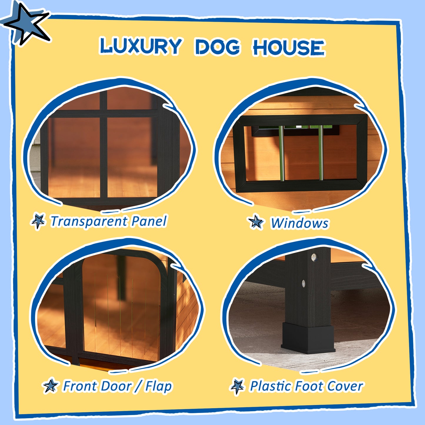 Luxury dog house with transparent front panel for visibility