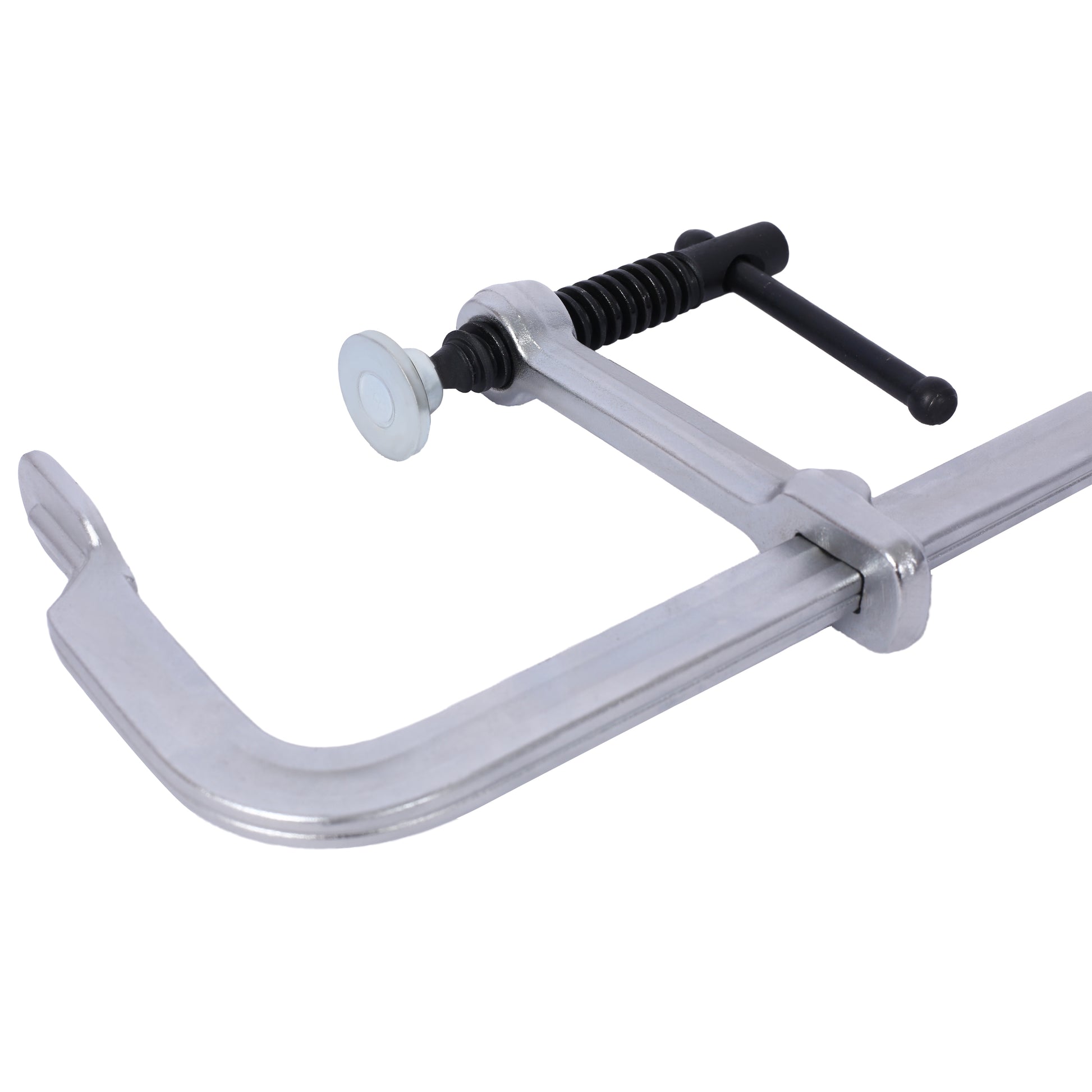 Heavyduty Cclamp with silver metallic finish and black handle for woodworking