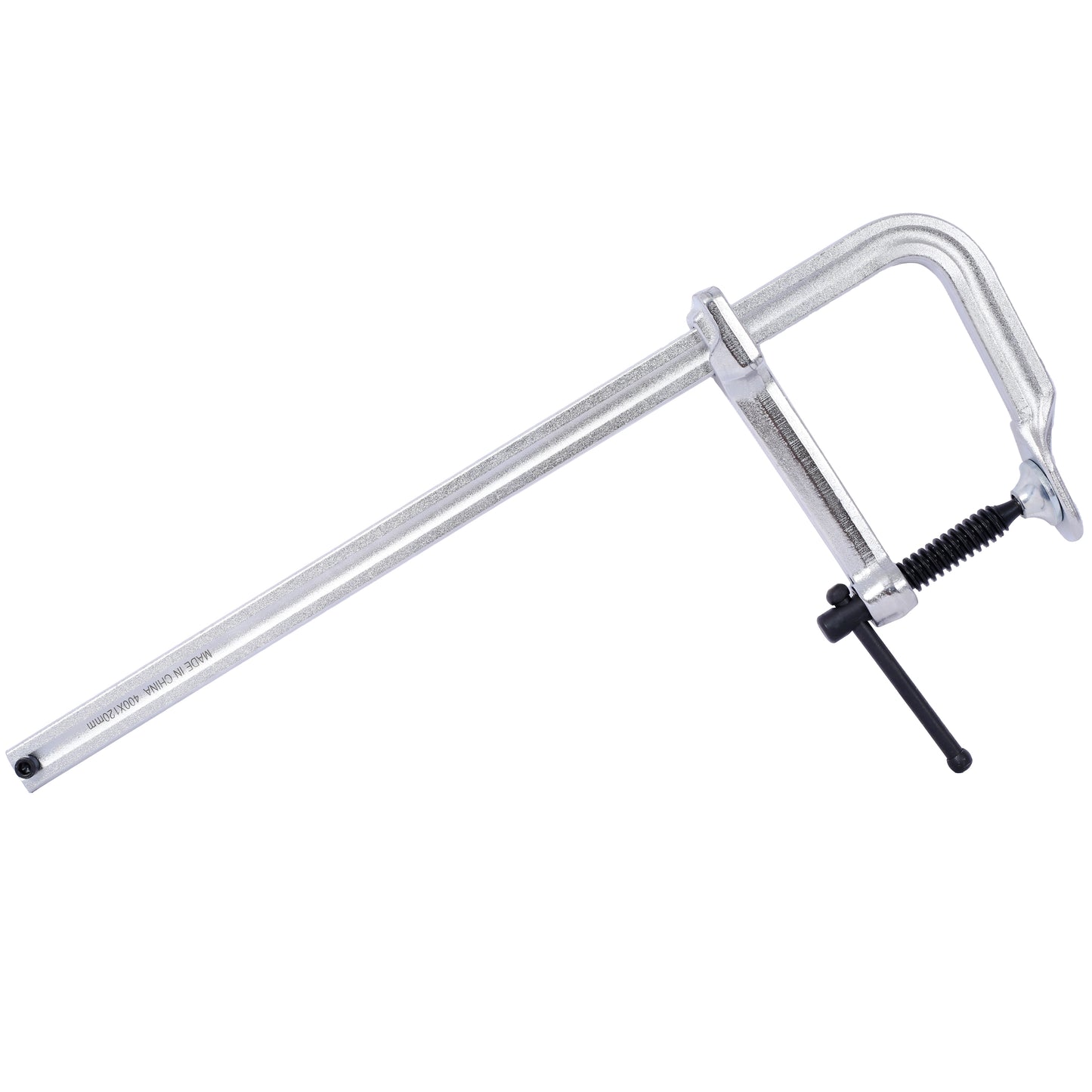 Heavyduty Fclamp with silver metallic finish and black handle for secure woodworking