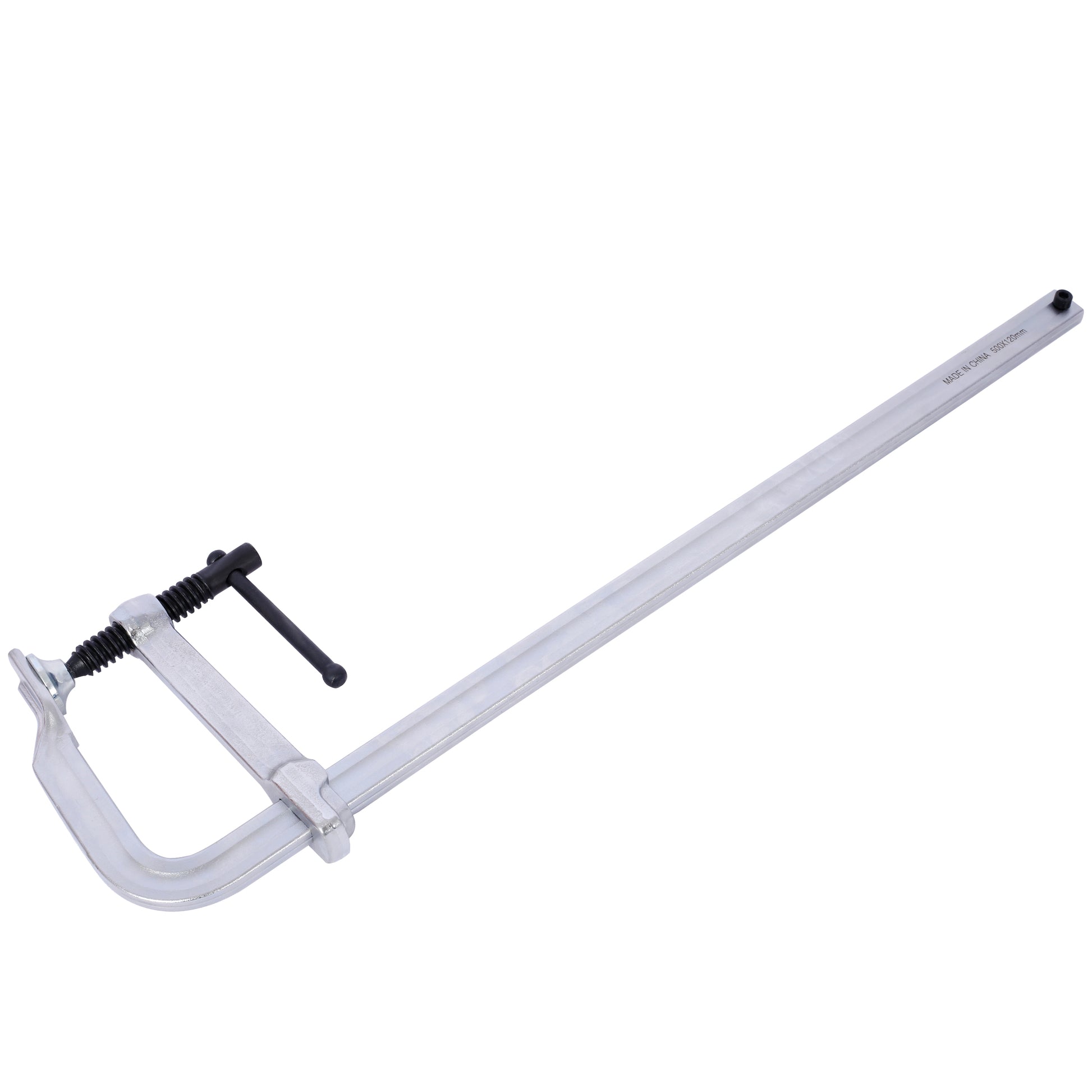 Heavyduty silver metal clamp with black handle ideal for woodworking projects