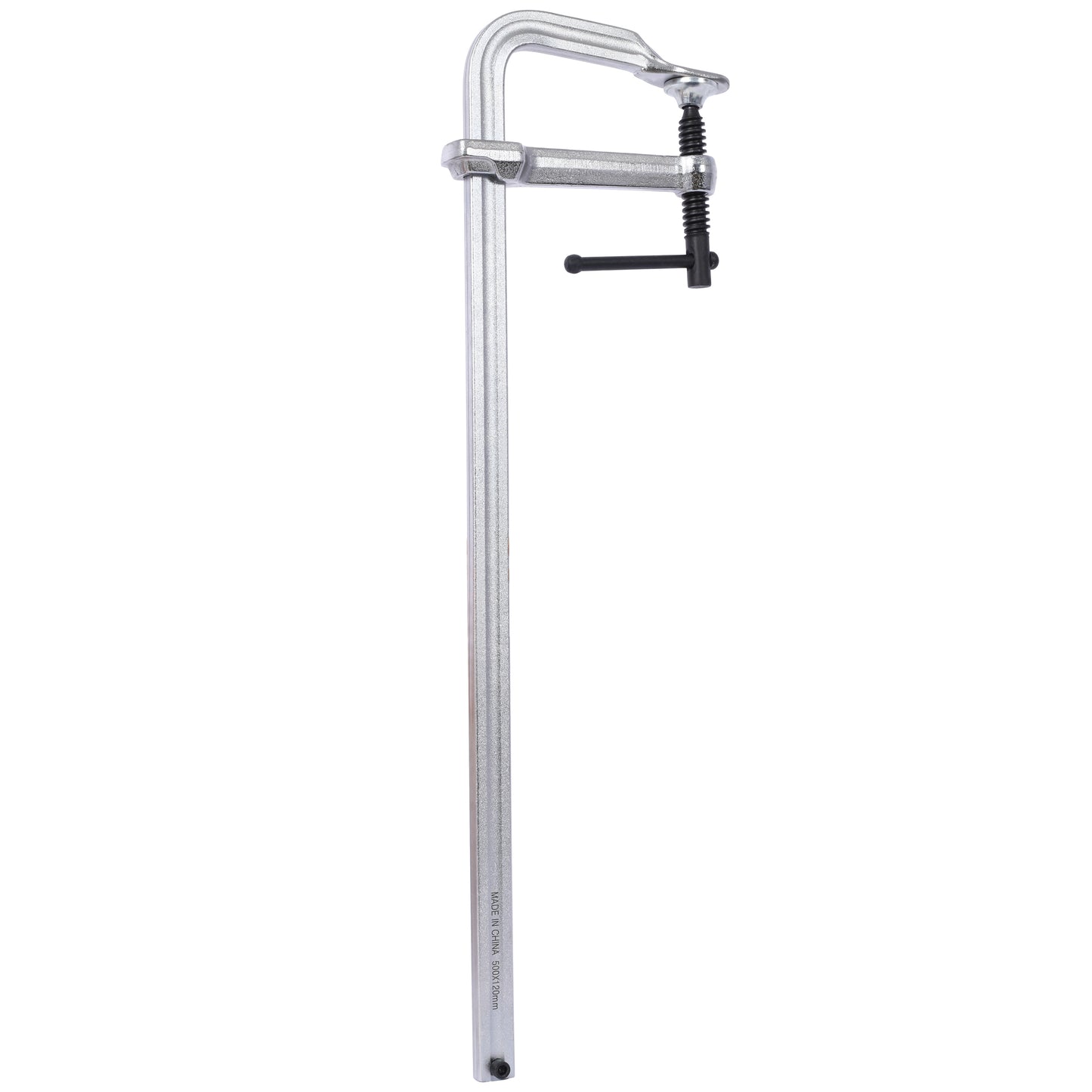 Silver metal Fclamp with black screw handle for woodworking and clamping applications