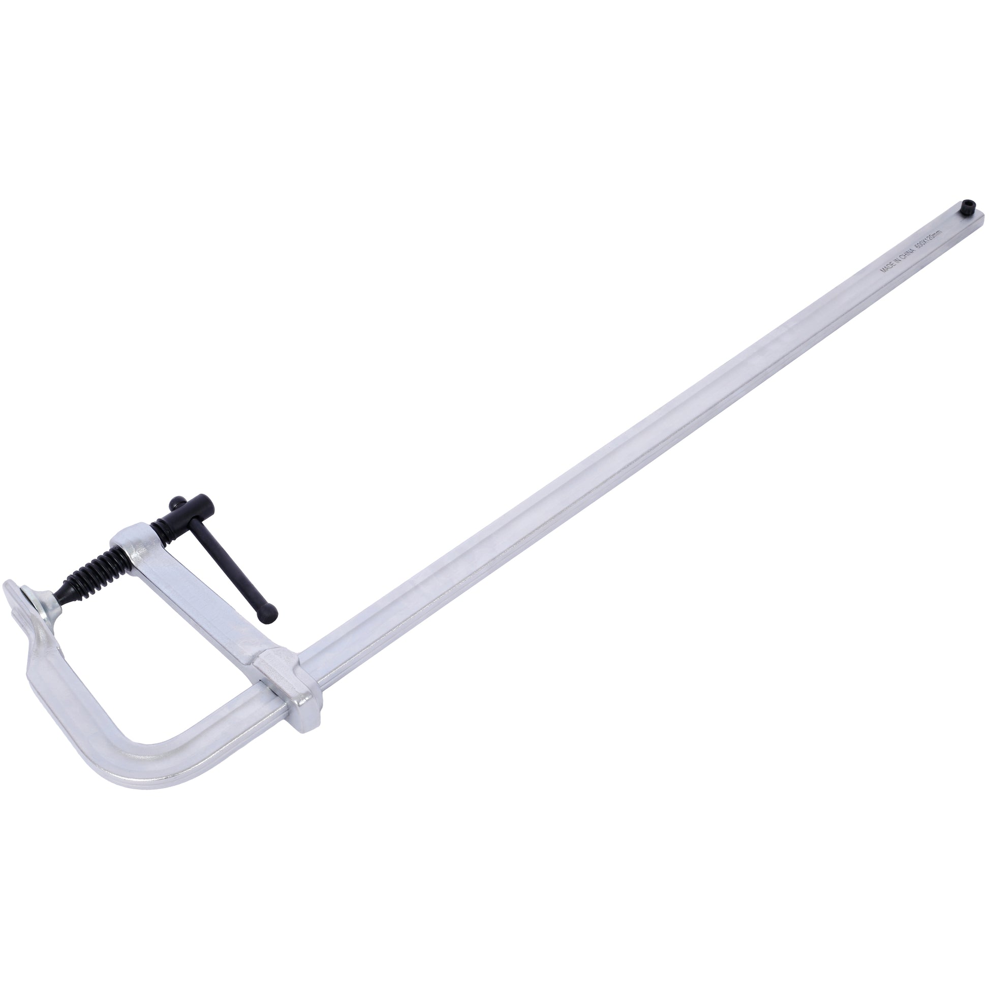 Heavyduty Fclamp with silver aluminum construction and black handle for woodworking projects