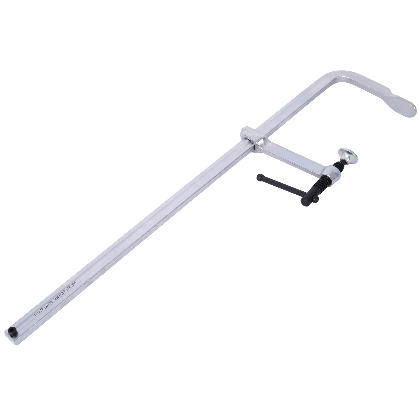 Silver metal Fclamp with black handle ideal for woodworking and DIY projects