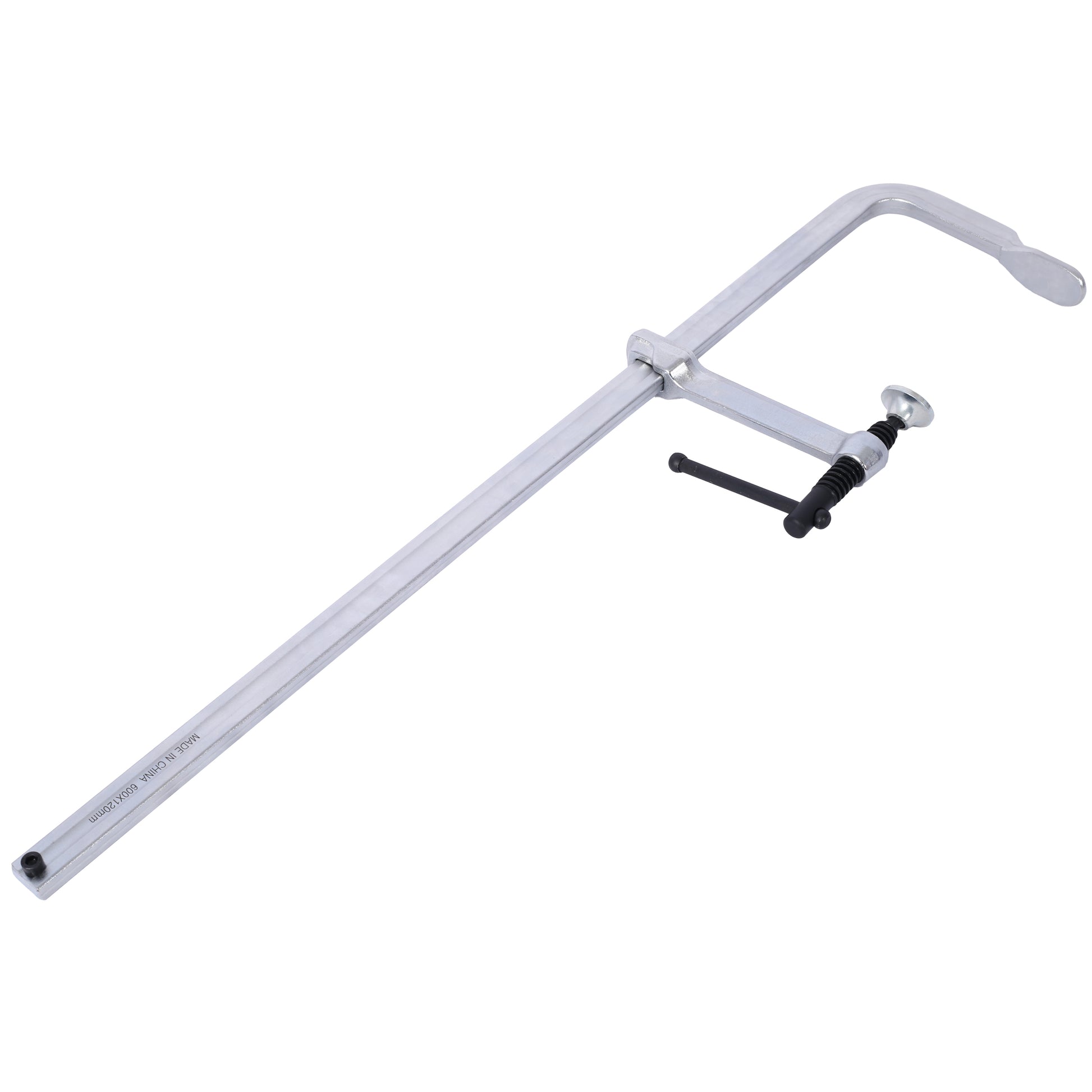 Silver metal Fclamp with black handle ideal for woodworking and DIY projects