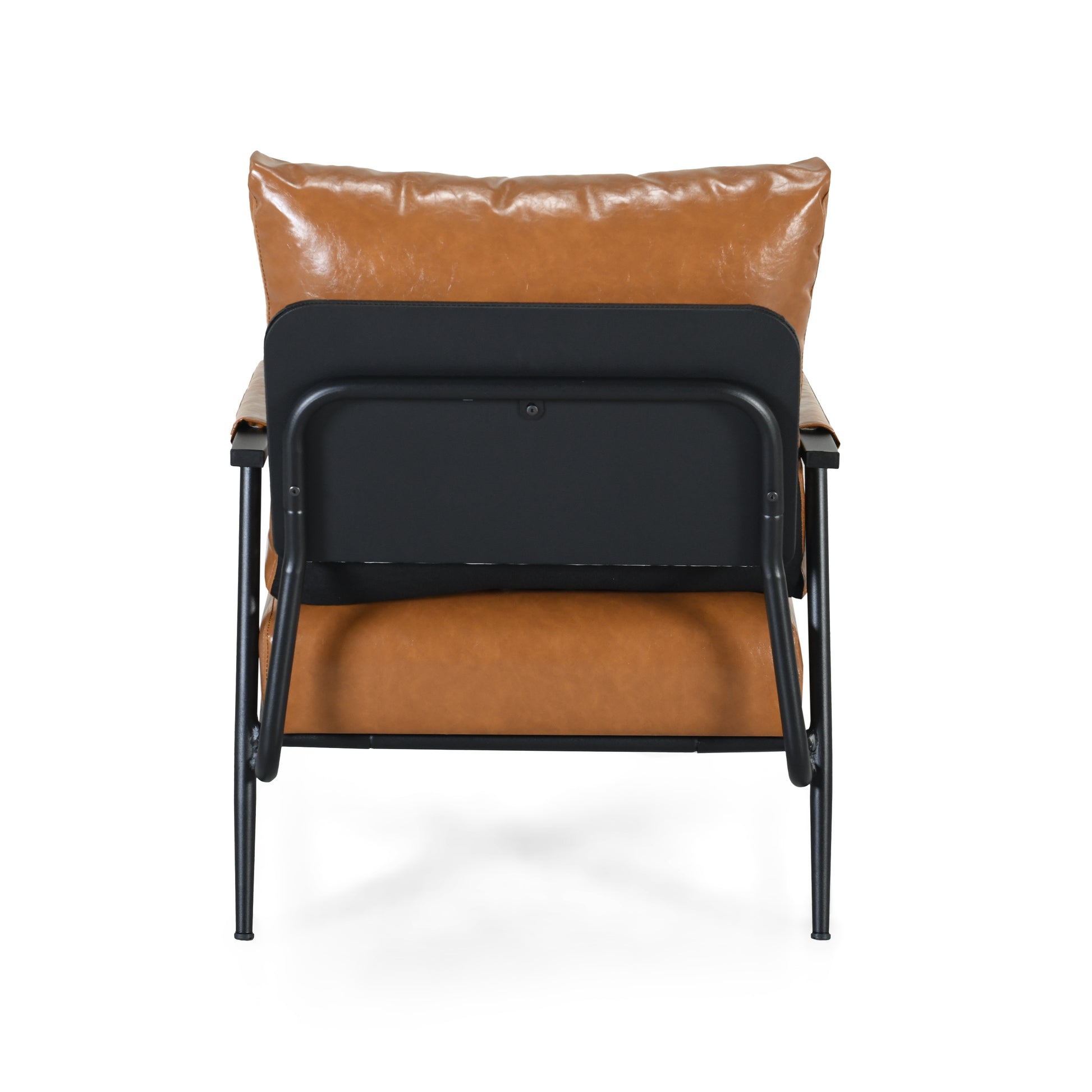 Tan leather armchair with black metal frame modern accent chair for living room