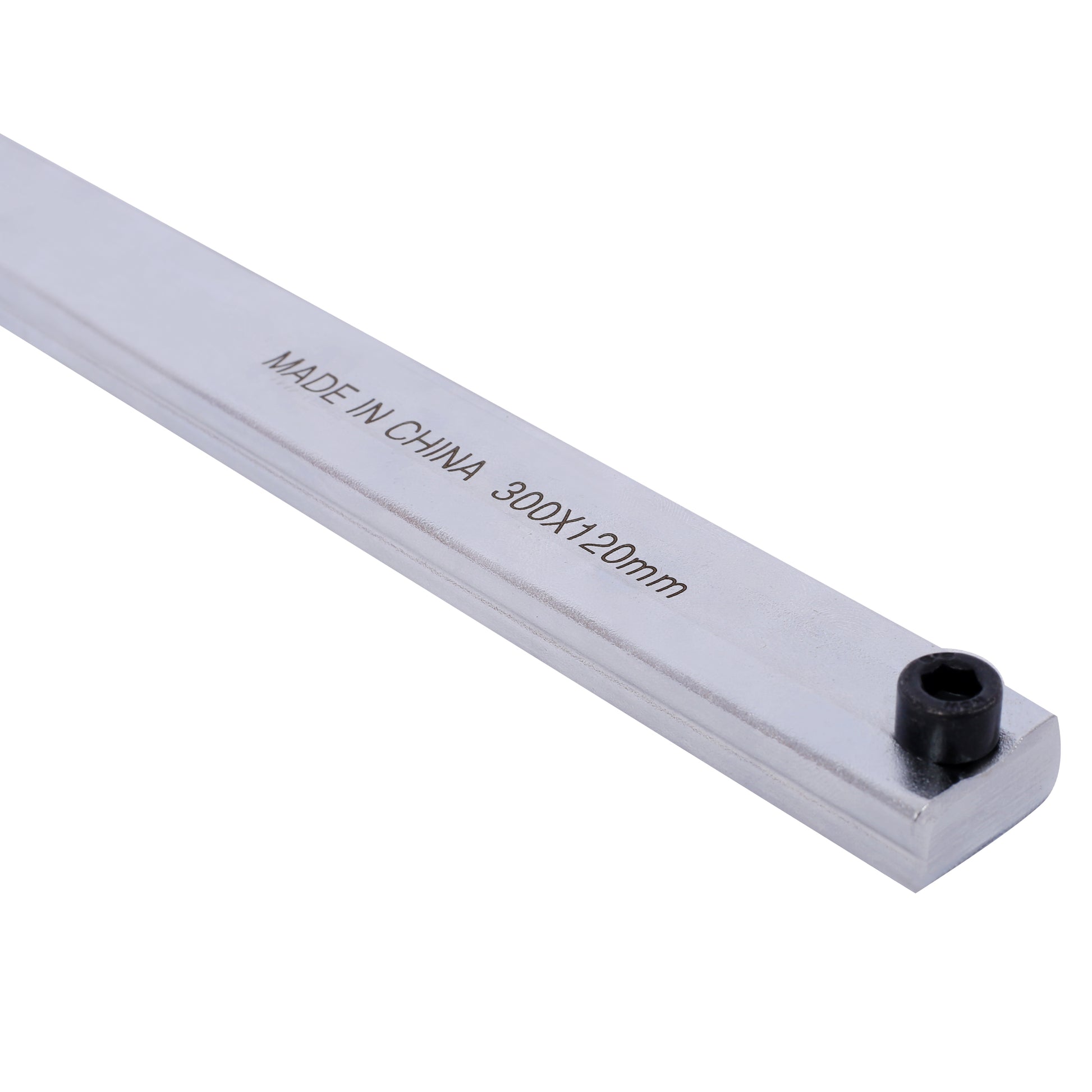 Chromeplated steel ruler xmm with hex screw detail