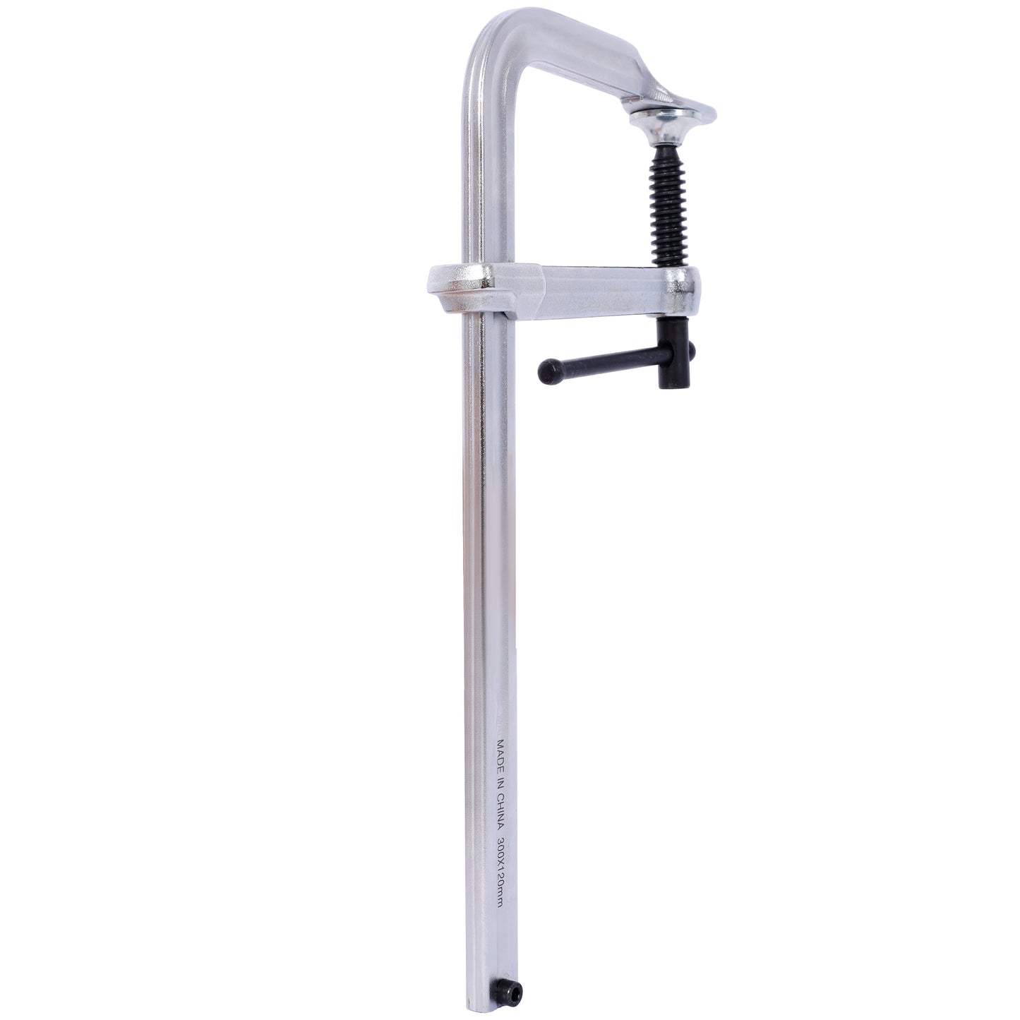 Silver metal C clamp with black handle and threaded spindle xmm