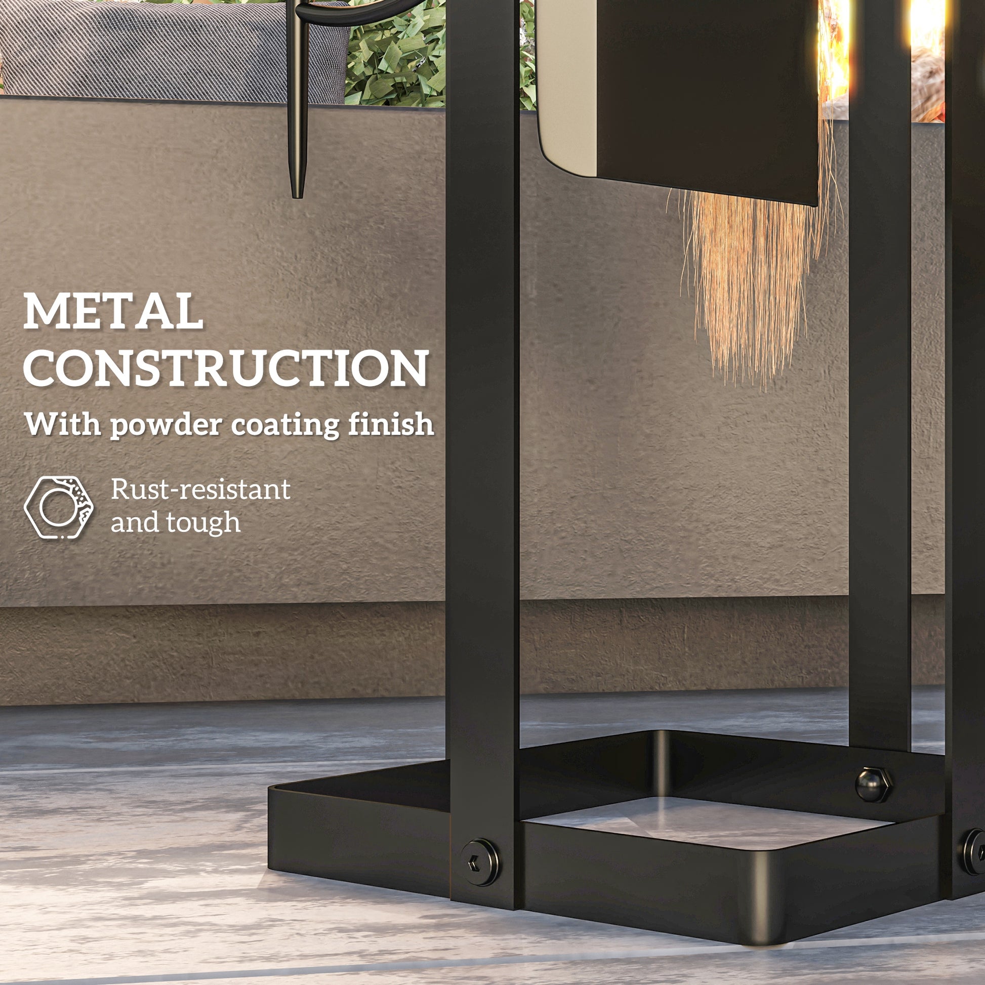 Black metal fireplace grate with powder coating rustresistant and tough construction