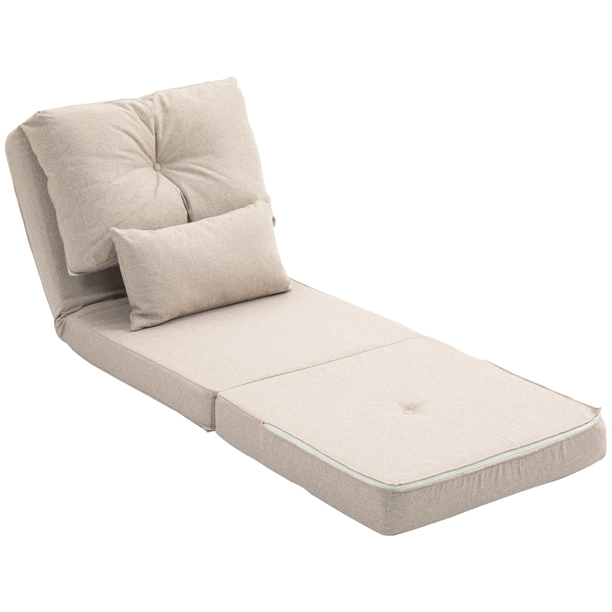 Tufted beige linen futon sofa bed adjustable for comfortable lounging
