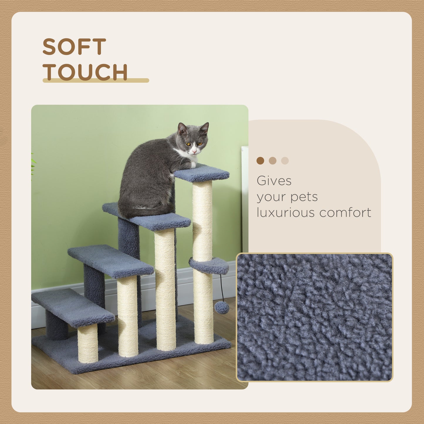 Grey multilevel cat tree with sisal scratching posts for playful cats