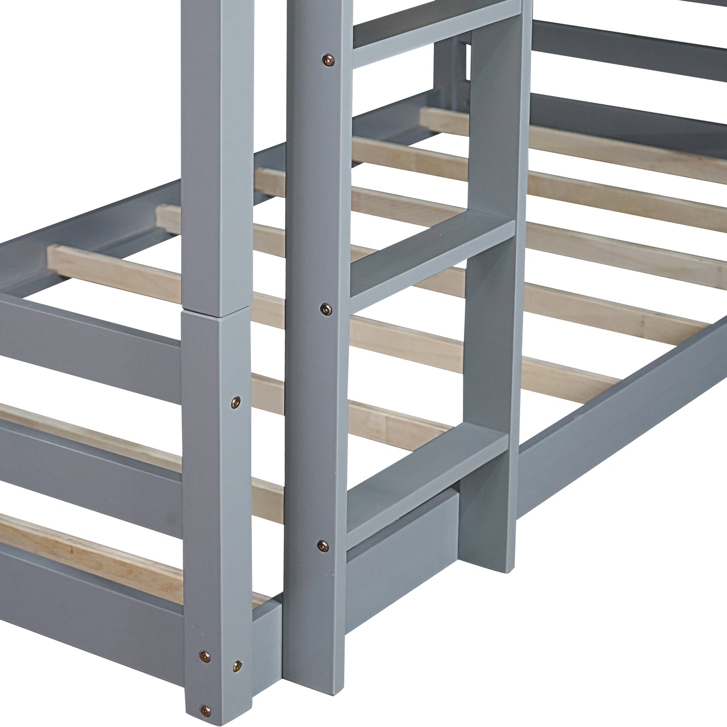 Gray wooden bunk bed frame