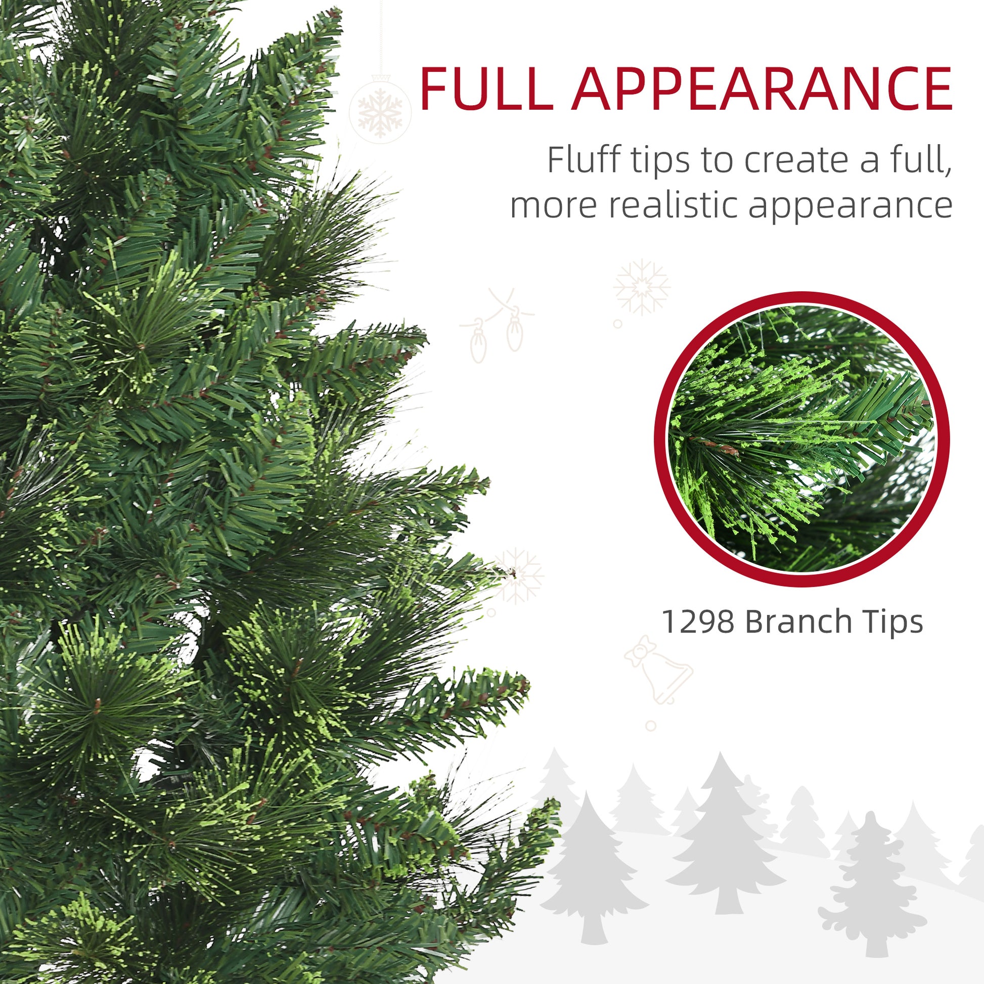 Closeup of realistic green artificial Christmas tree branch with dense needles