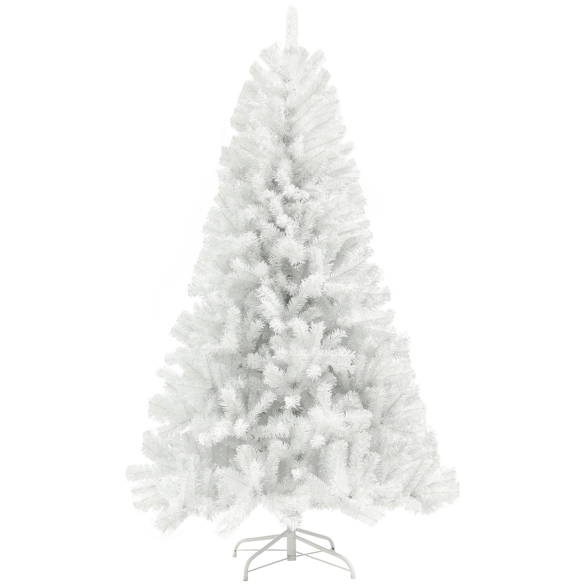 White artificial Christmas tree with a metal stand perfect for winter decor