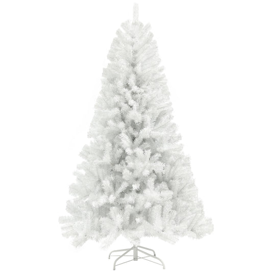 White artificial Christmas tree with a metal stand perfect for winter decor