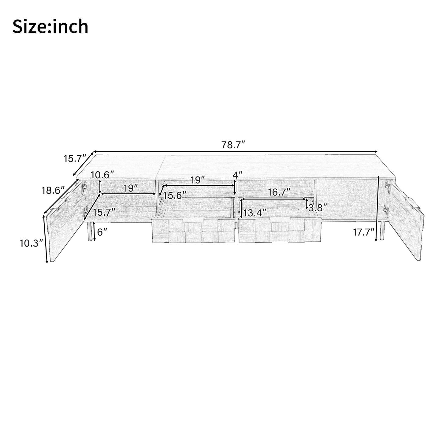 Wooden TV stand sketch  inches wide with dimensions shown