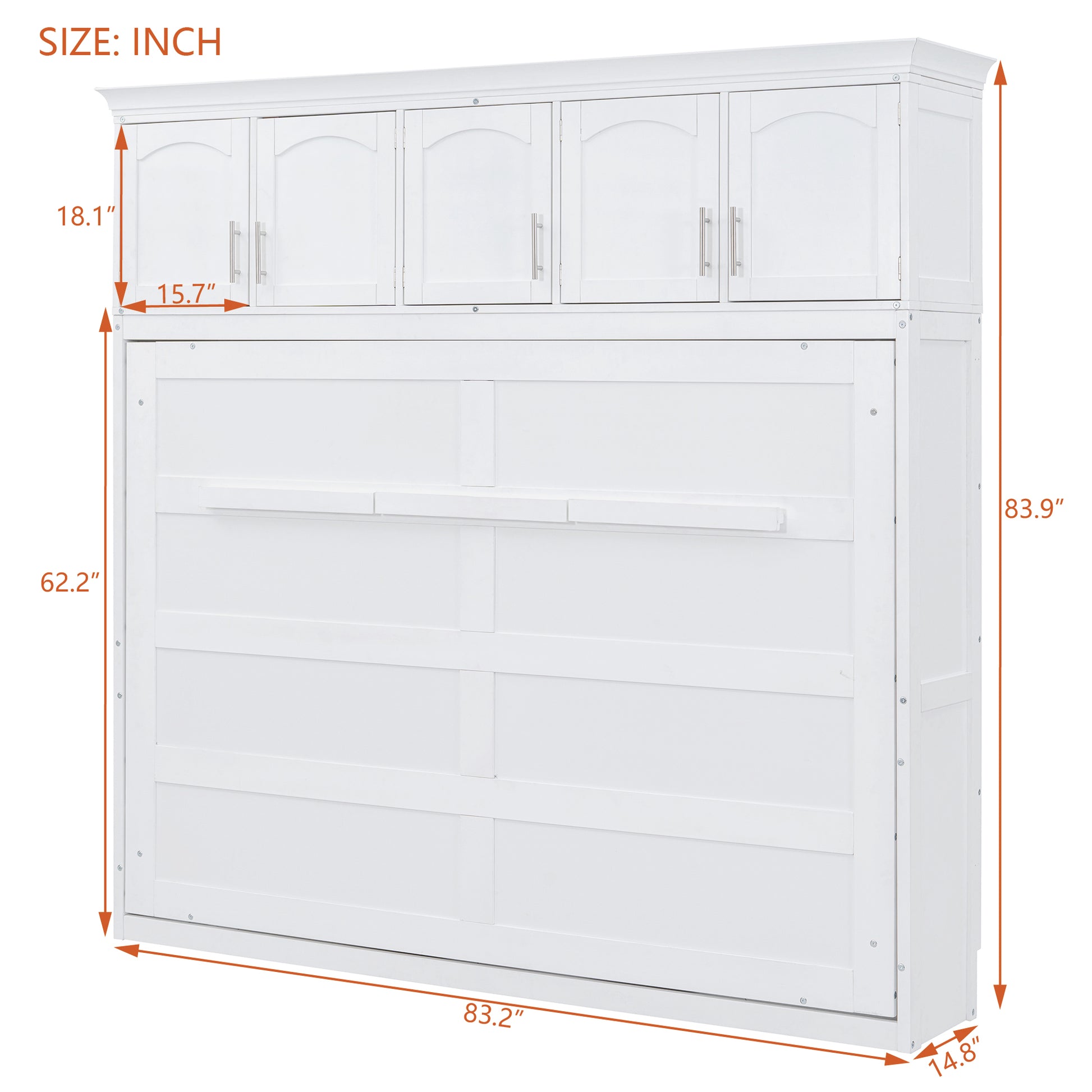White wall bed with cabinet storage closed showing clean modern design  W