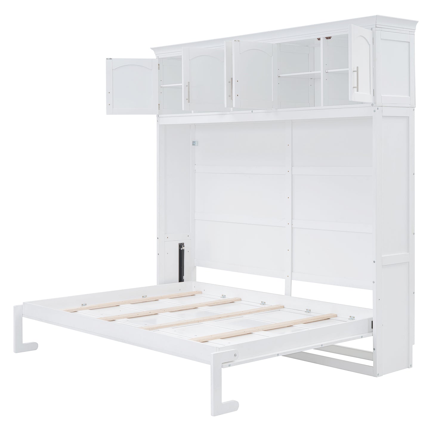 White Murphy bed with storage cabinets