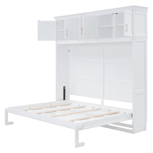 White Murphy bed with storage cabinets