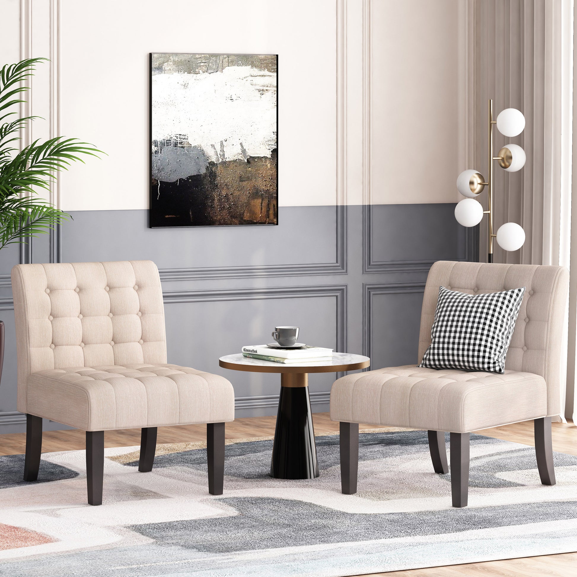 Cream upholstered accent chair with tufted back perfect for modern living rooms