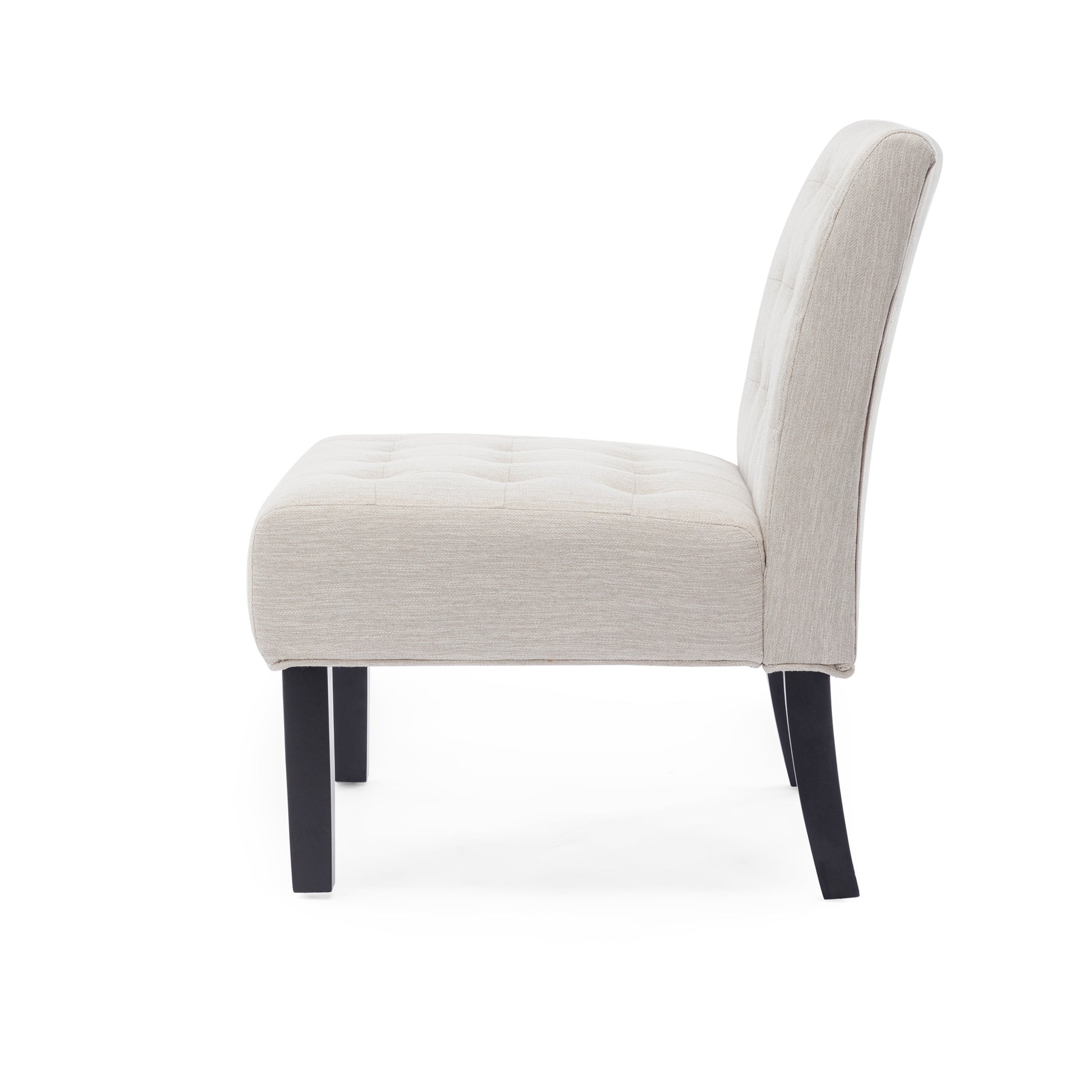 Tufted back cream accent chair with dark wood legs