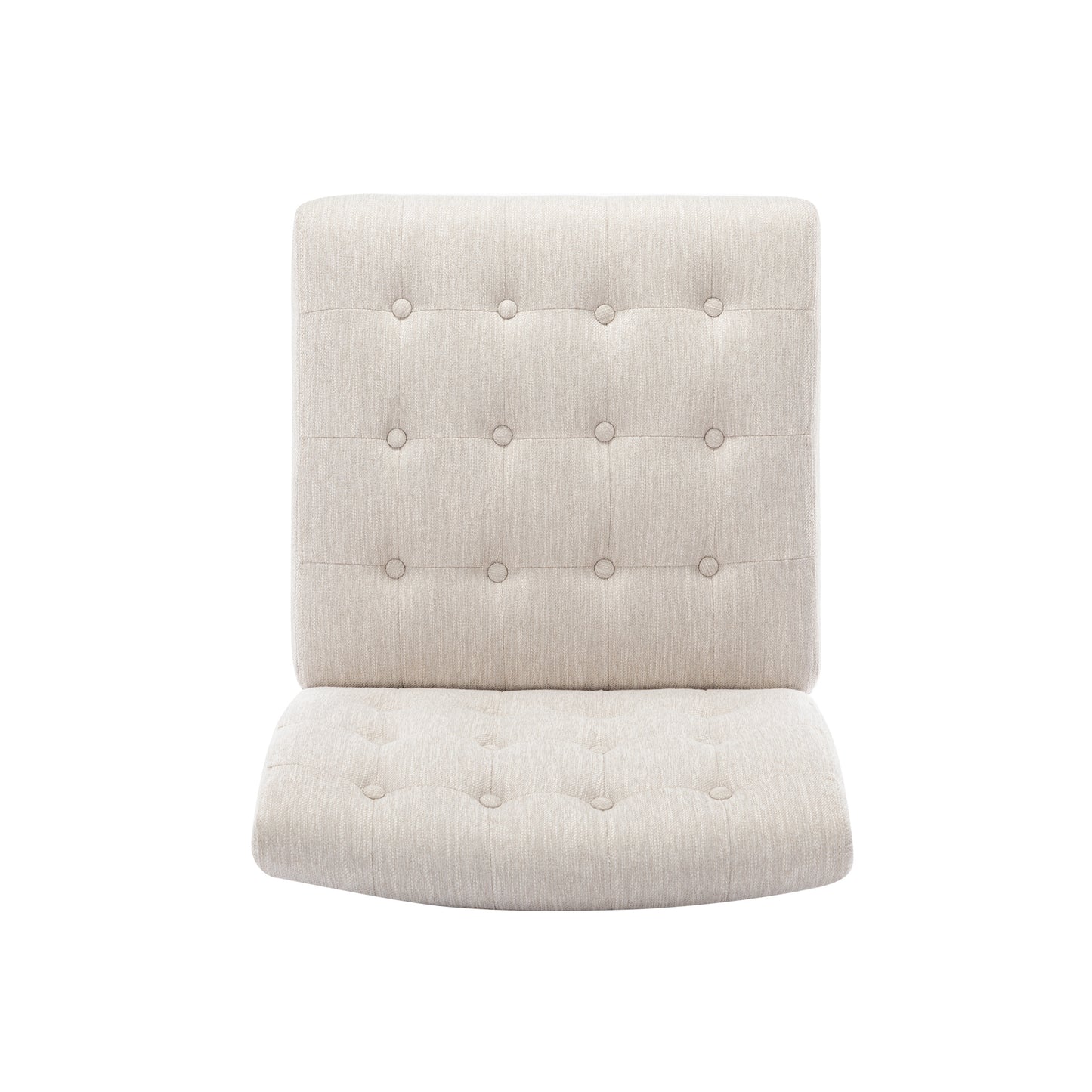 Tufted beige fabric chair back and seat cushion with button accents