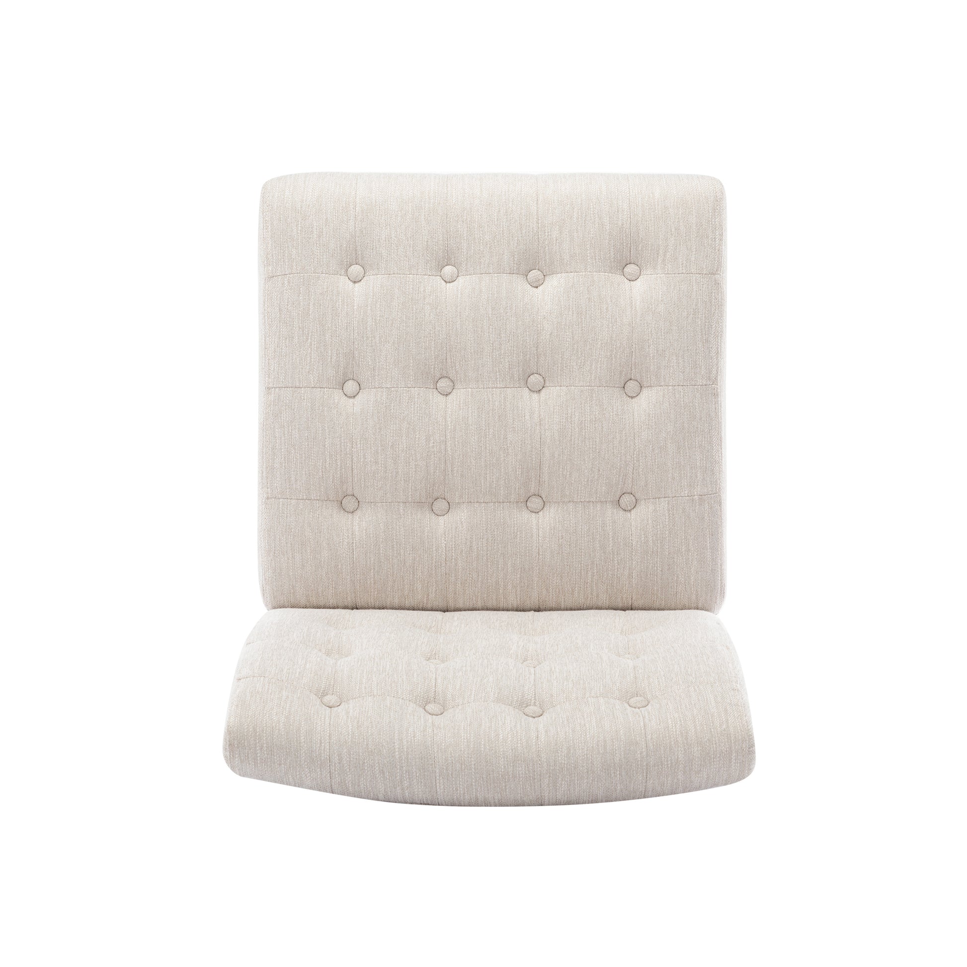 Tufted beige fabric chair back and seat cushion with button accents