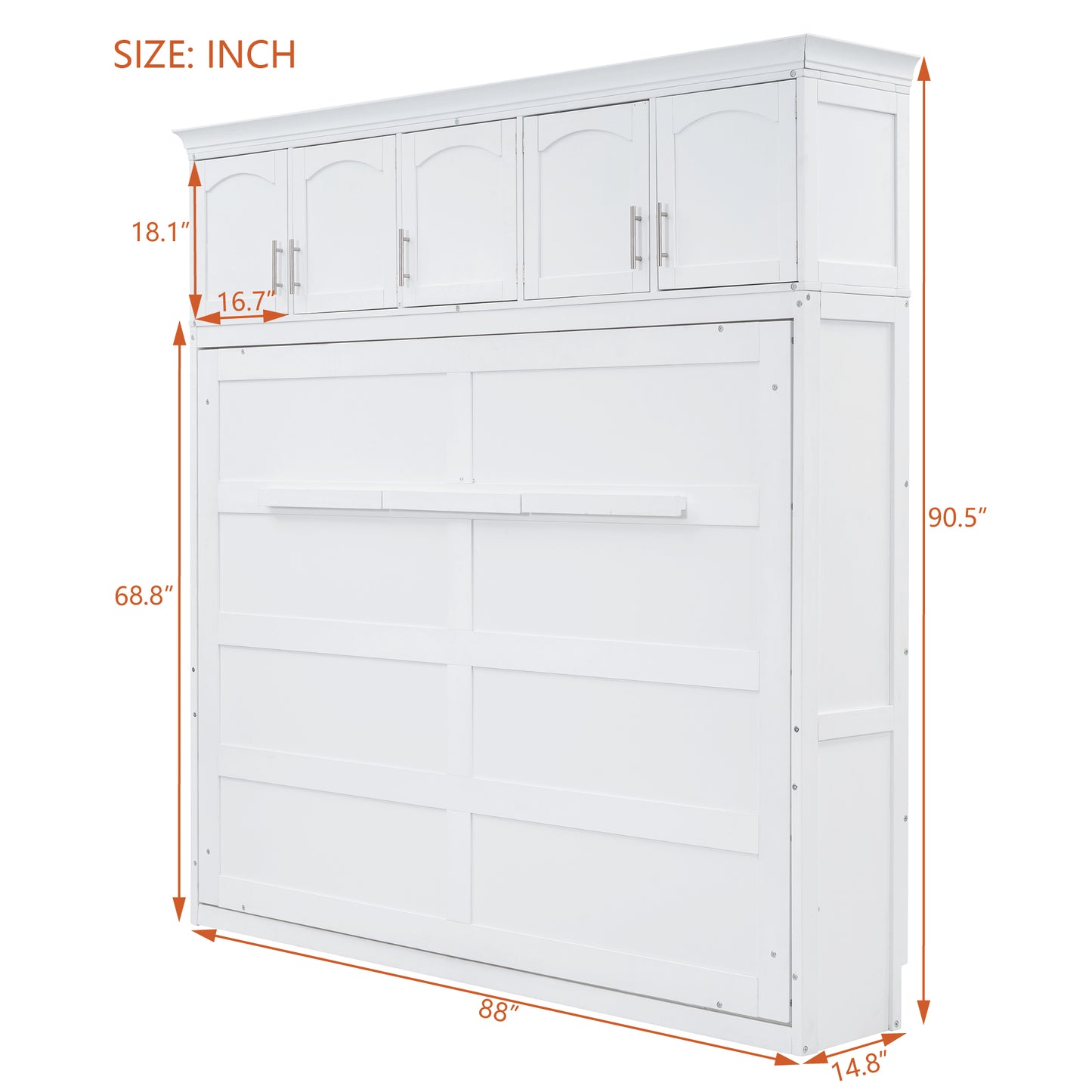 White murphy bed with cabinet and dimensions