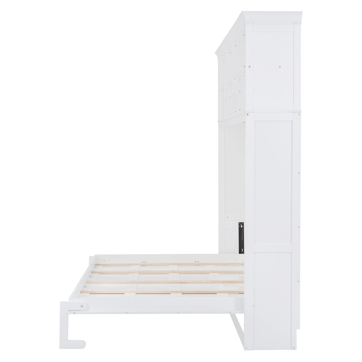 White twin bed frame with integrated storage unit