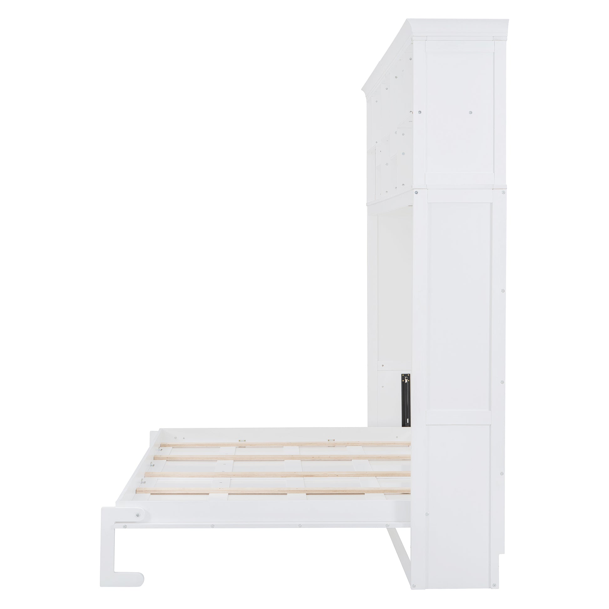 White twin bed frame with integrated storage unit
