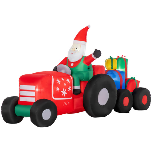 Inflatable red tractor with Santa driving carrying festive gifts for Christmas decor
