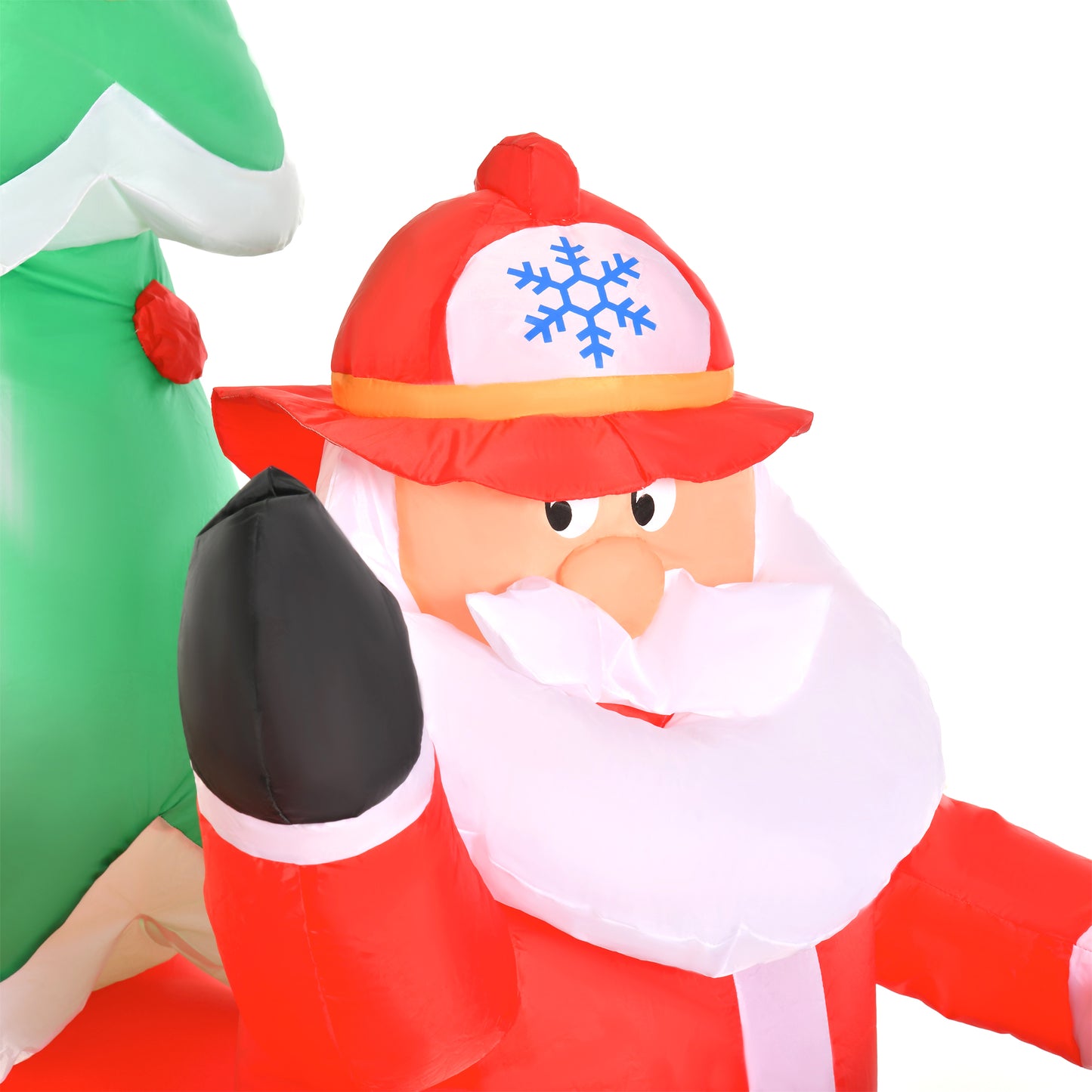 Inflatable Santa Claus decoration with a red hat featuring a blue snowflake