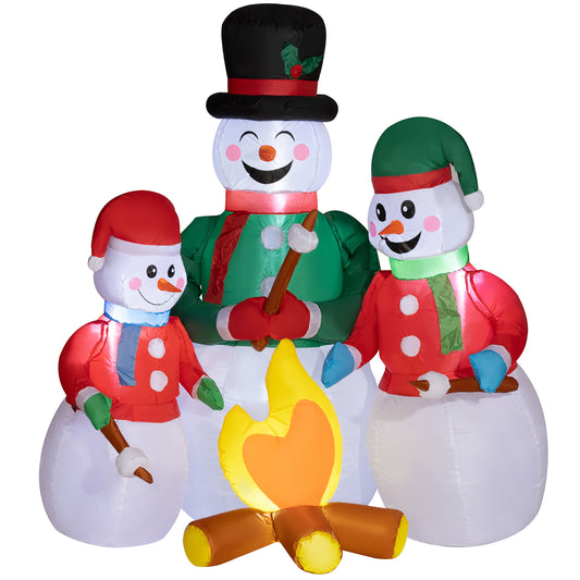 Inflatable snowmen family with campfire festive Christmas outdoor decor