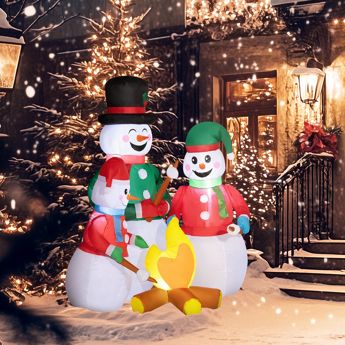 Inflatable snowman family with campfire perfect for Christmas yard decor