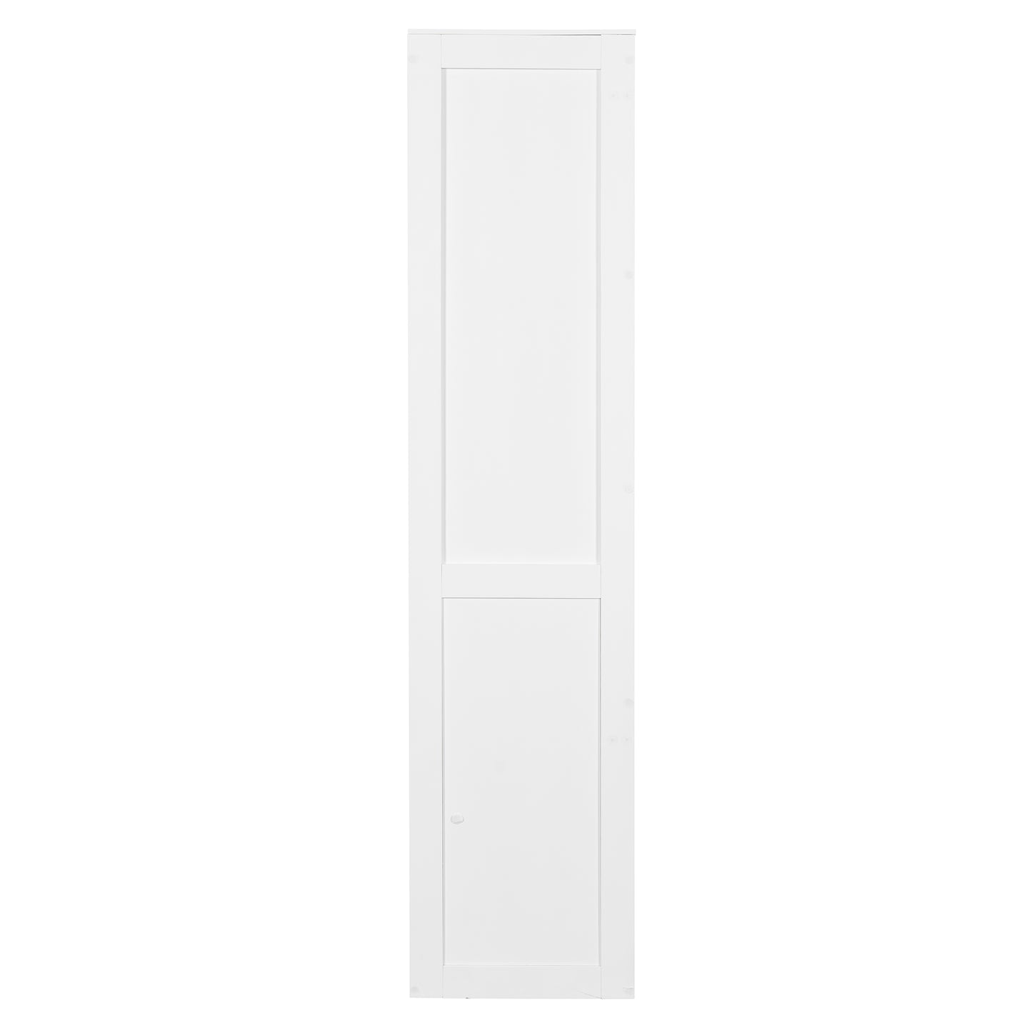 White Shaker style door with two panel design and brushed nickel knob
