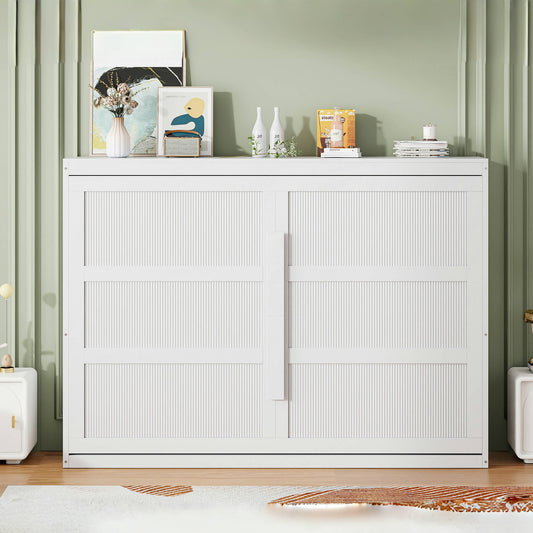 White modern wall bed with fluted panel doors