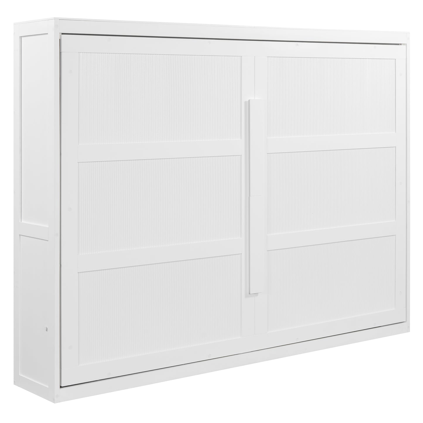 White Murphy bed cabinet with textured door panels