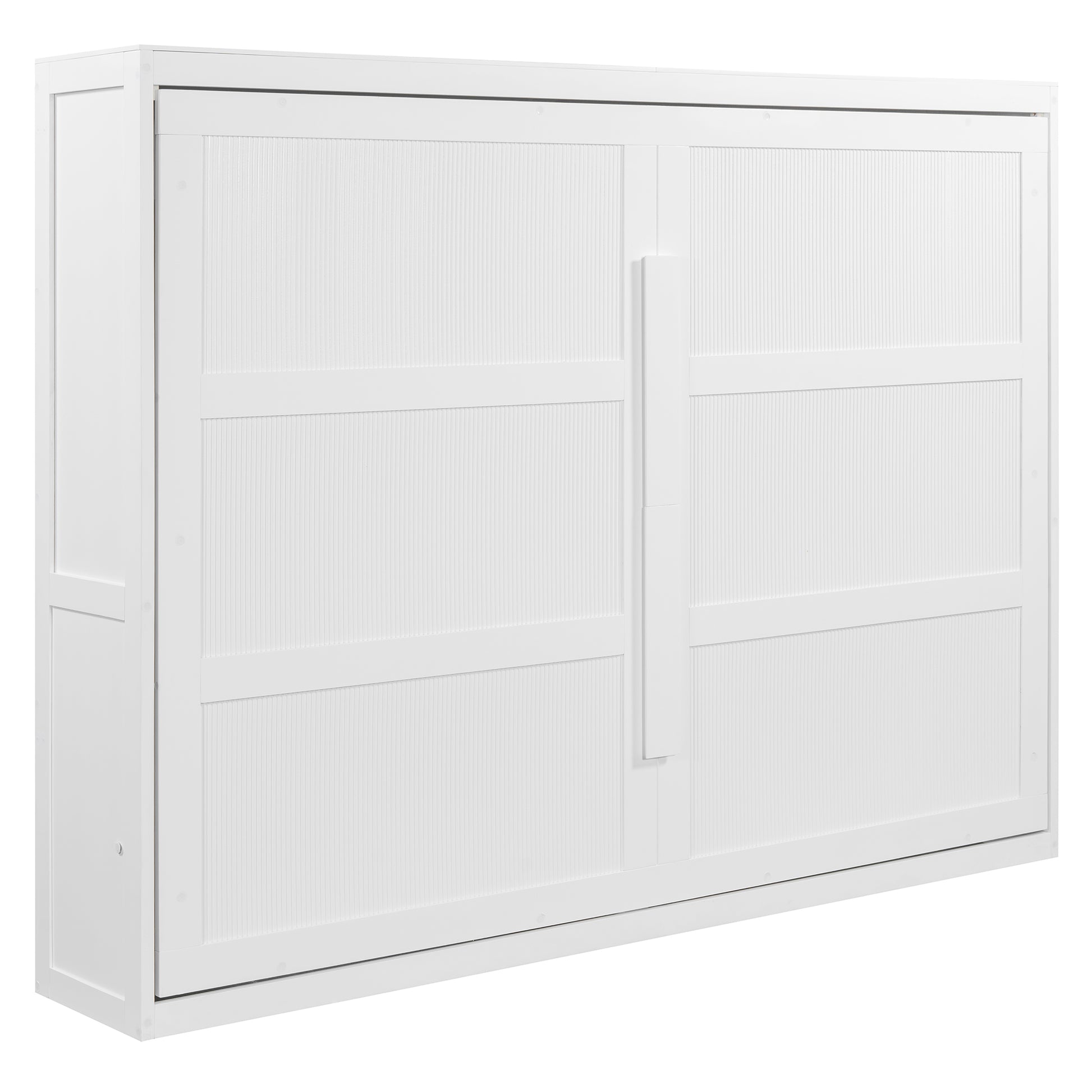 White Murphy bed cabinet with textured door panels