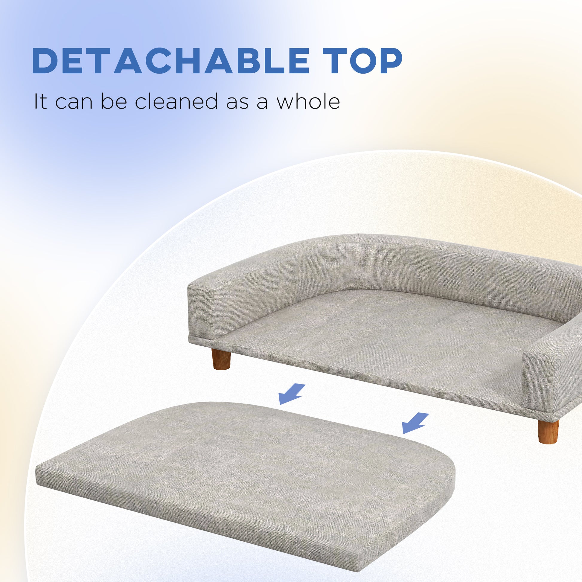Light gray fabric pet bed with a detachable cushion for easy cleaning