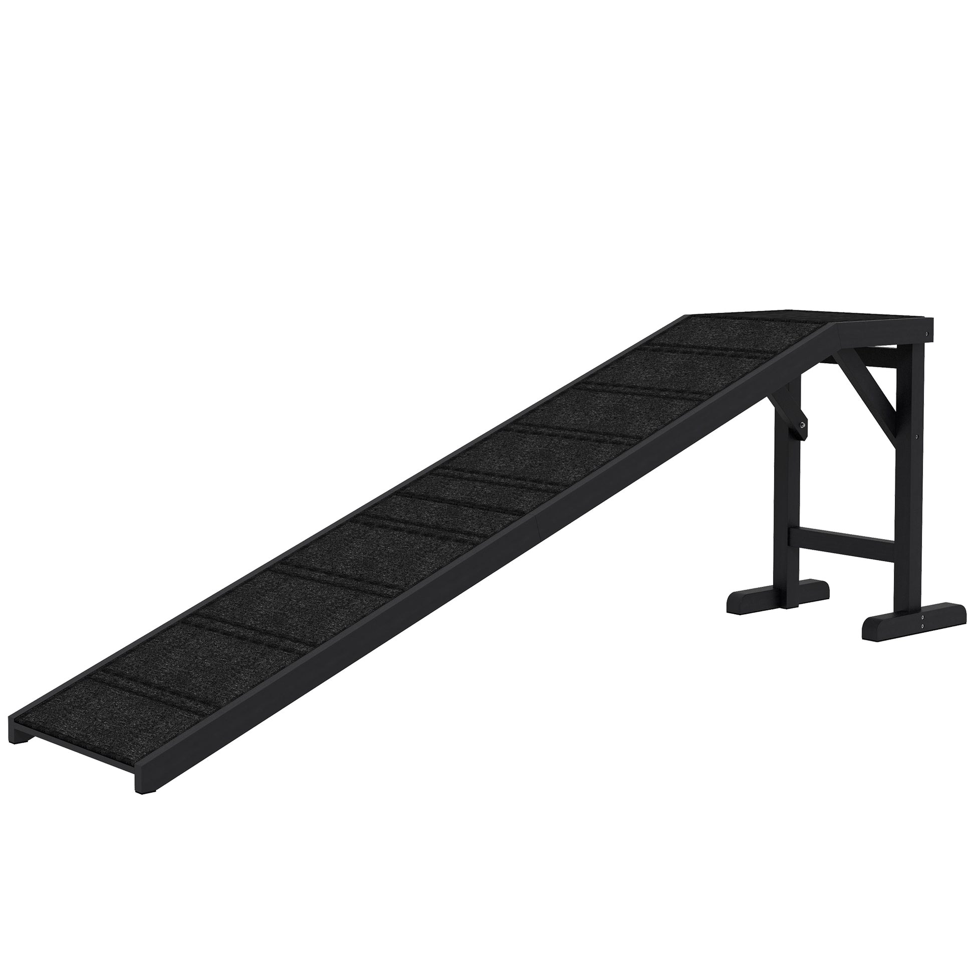 Black sturdy dog ramp with textured surface for traction aiding pet access