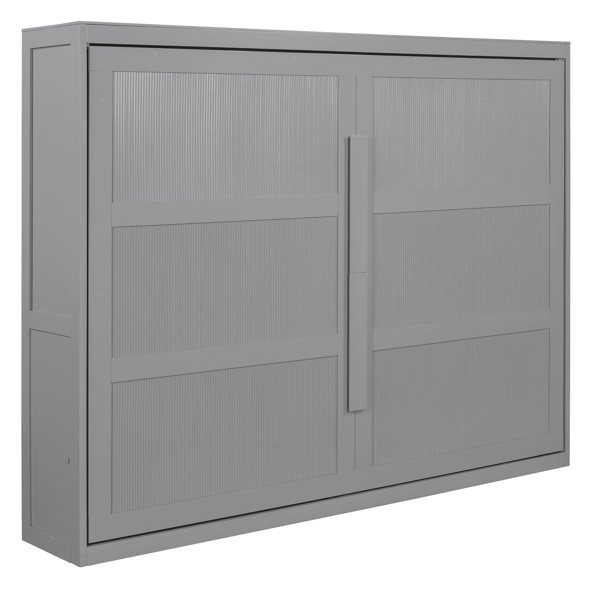 Gray modern murphy bed with textured door panels