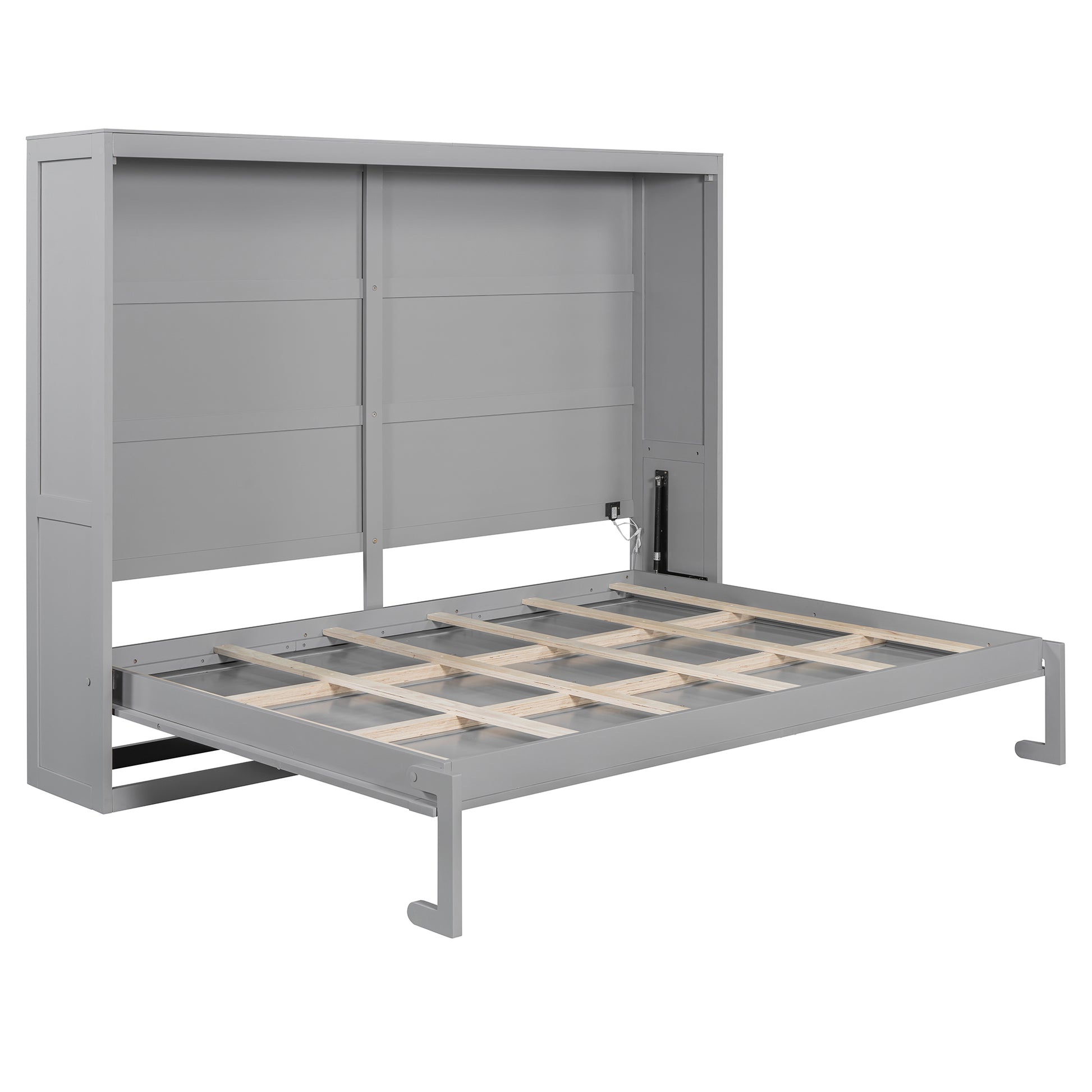 Gray murphy bed frame extended with wooden slats