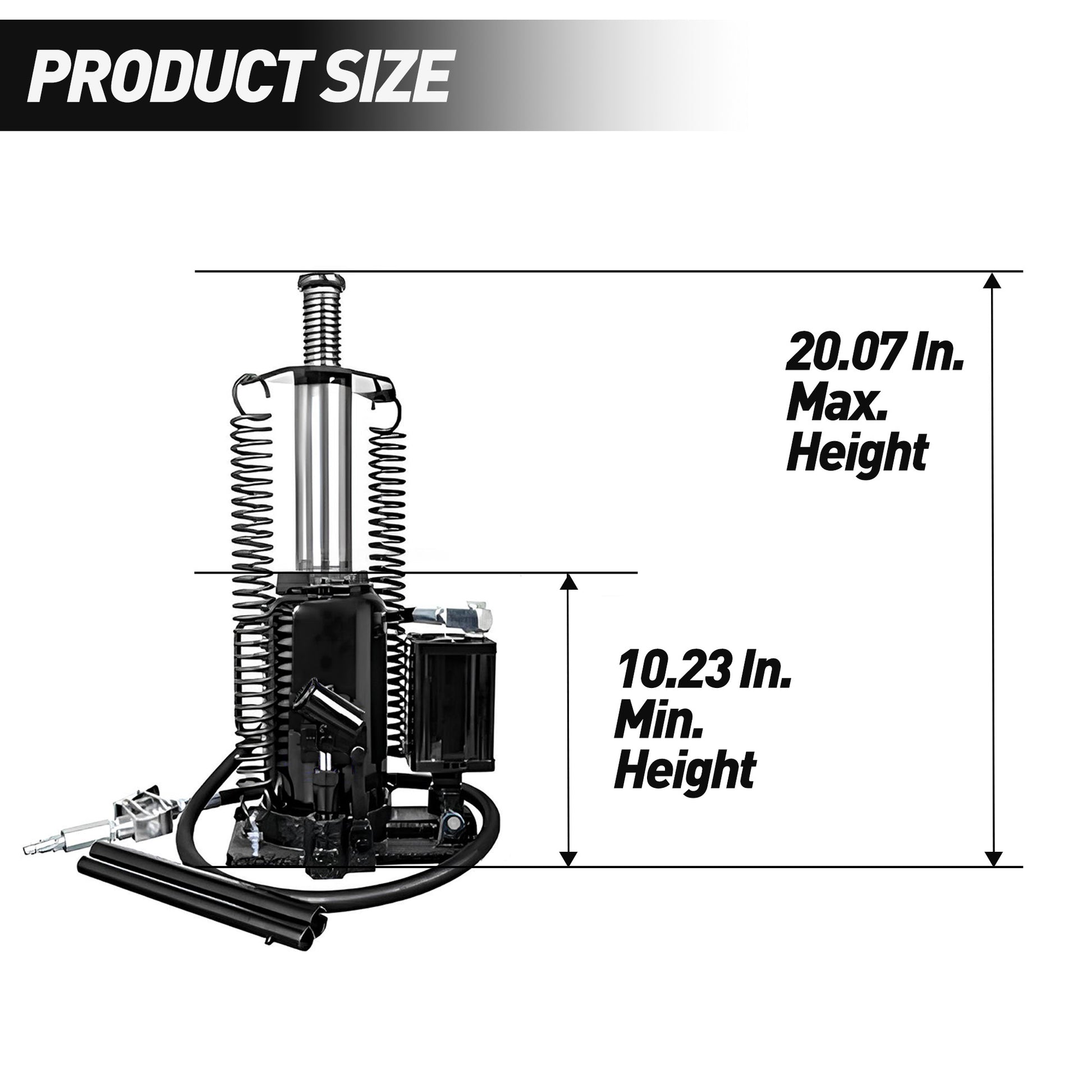 Black air hydraulic bottle jack with  inch max height