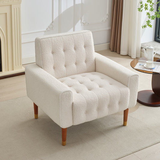 Plush cream sherpa accent chair with tufted seat and back