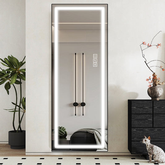 Tall black framed fulllength mirror with builtin LED light