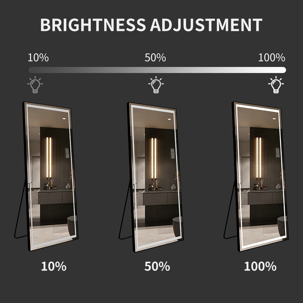 Full length LED mirror with adjustable brightness from  to