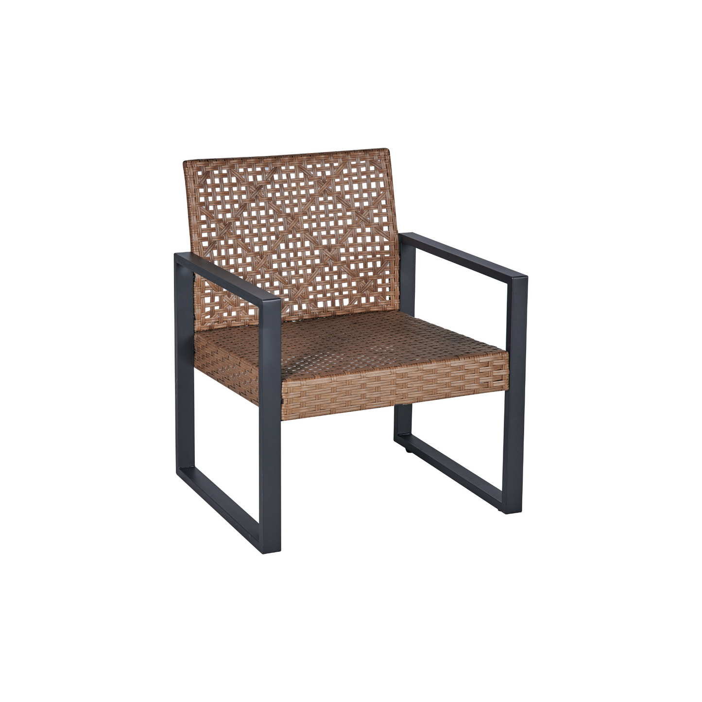 Brown wicker armchair with black metal frame modern outdoor patio chair