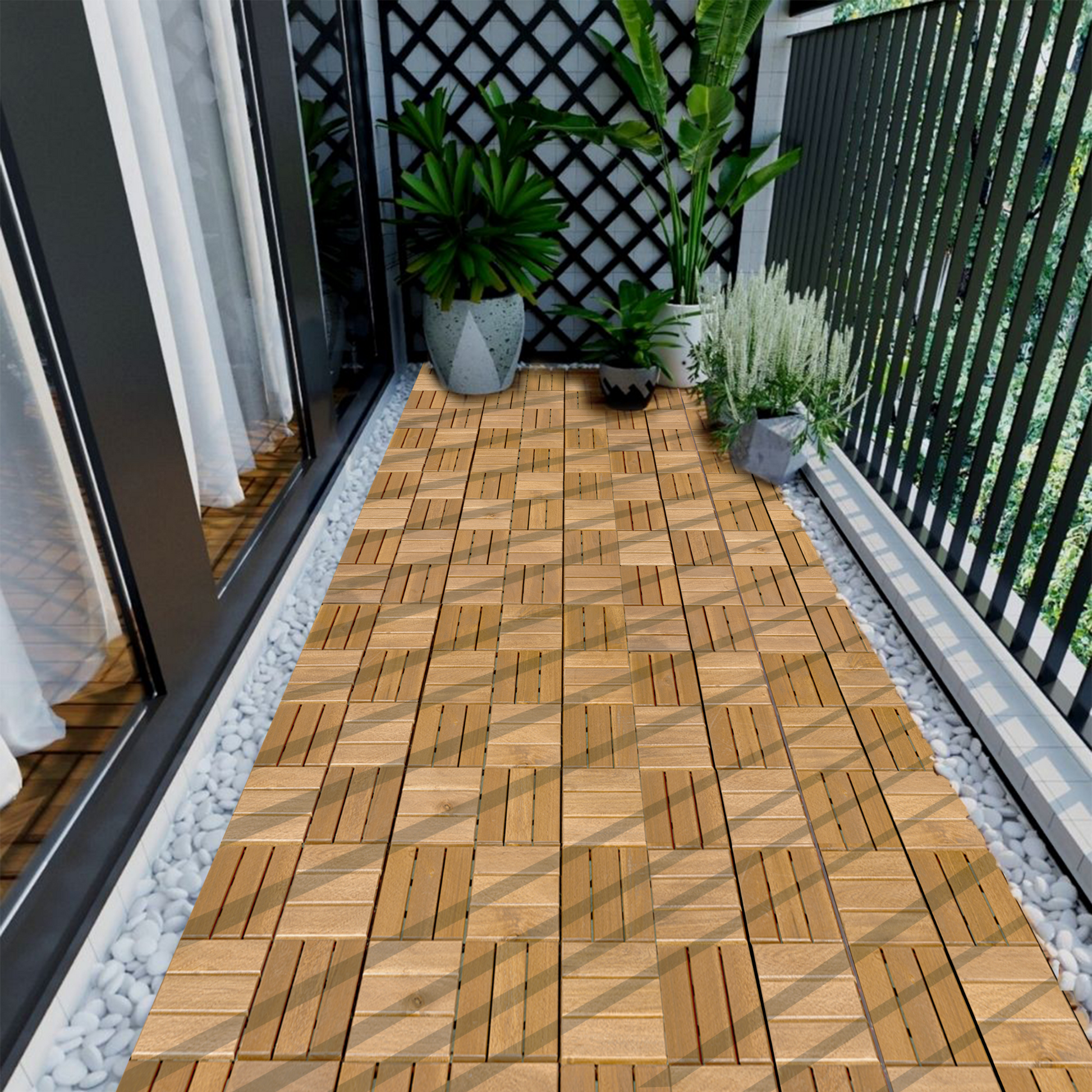 Natural wood deck tiles interlocking perfect for balcony flooring