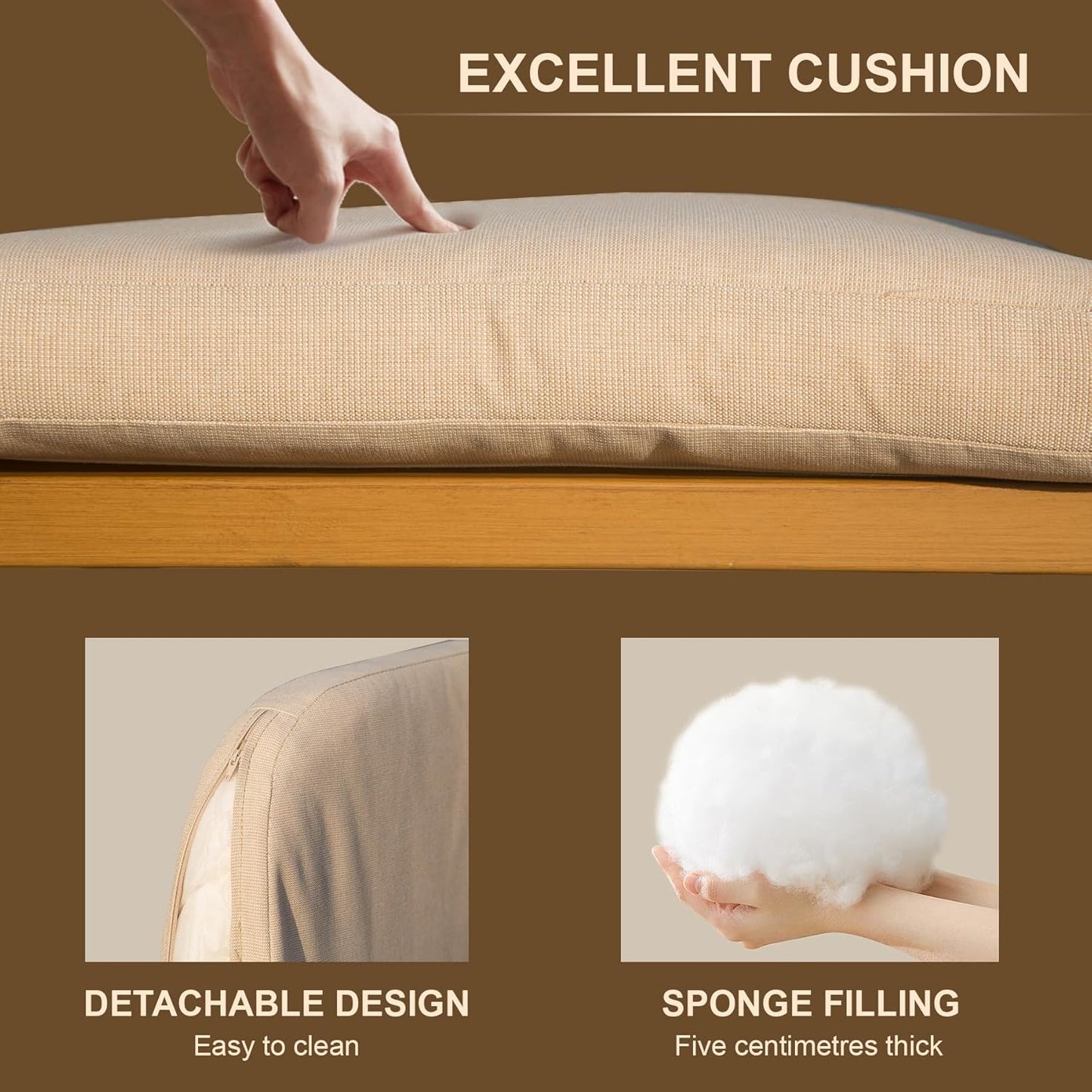 Beige woven fabric cushion with plush sponge filling cm thick for comfort