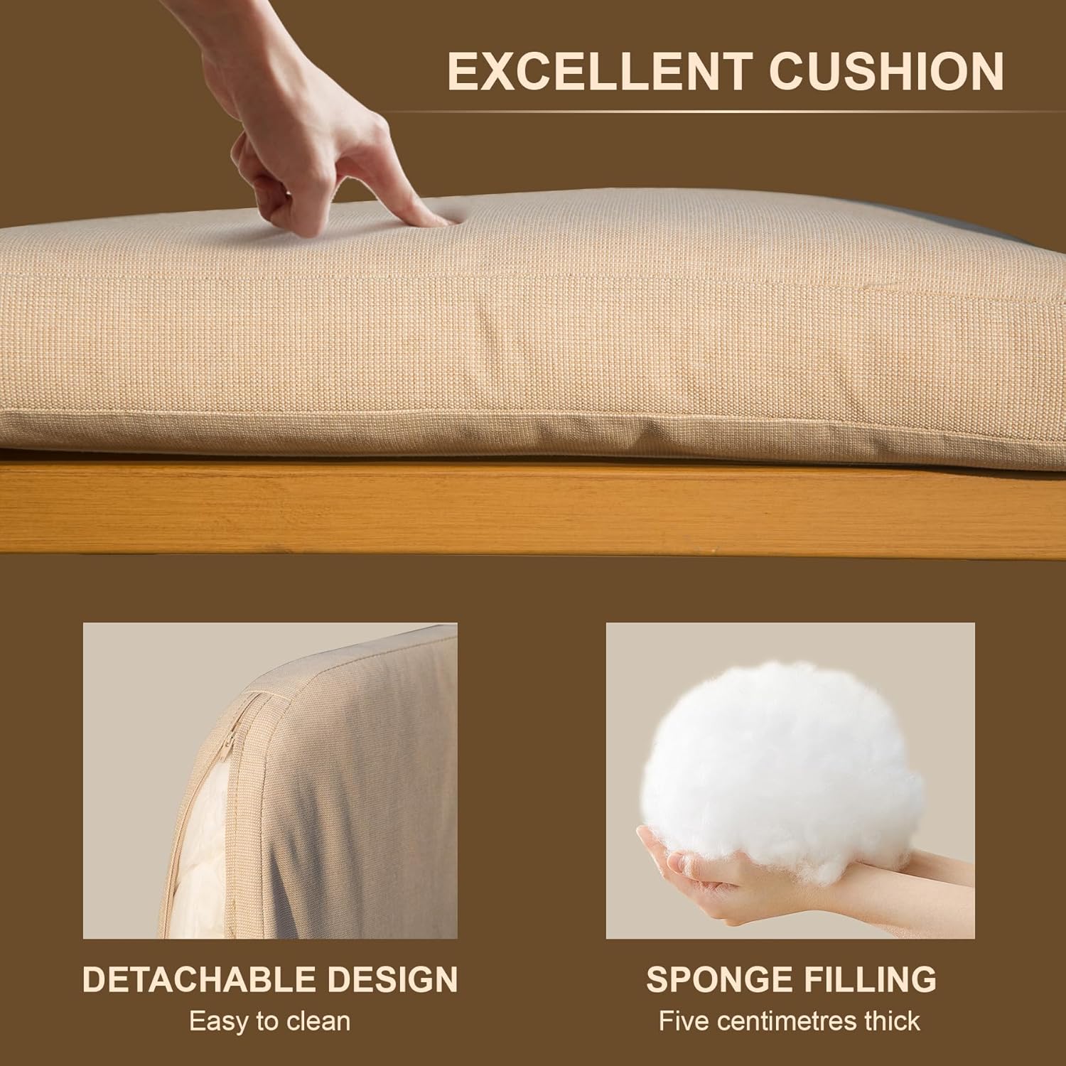Beige woven fabric cushion with plush sponge filling cm thick for comfort